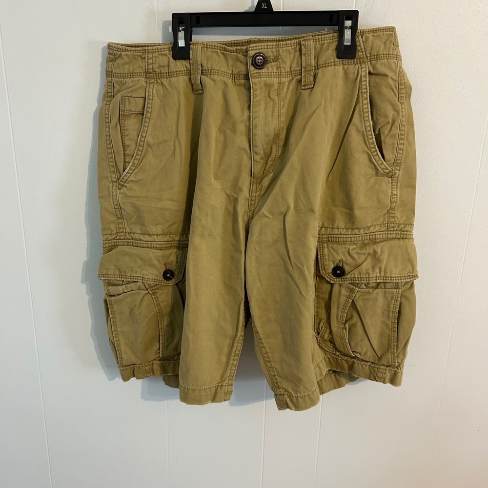 American Eagle Outfitters Mens Classic Cargo Shorts Khaki Tan Cotton Twill XL